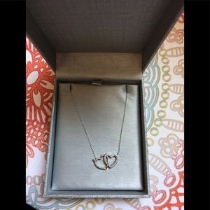 Silver Heart necklace with diamond hearts  NWOT